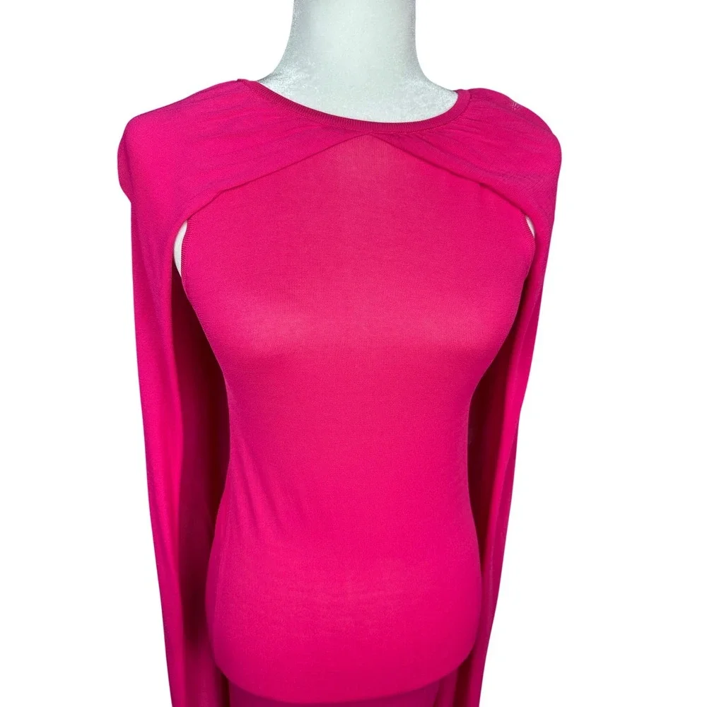 Zara Cape Maxi Dress Womens Small Pink Limited Edition Knit Column Gown NWT - Picture 7 of 14